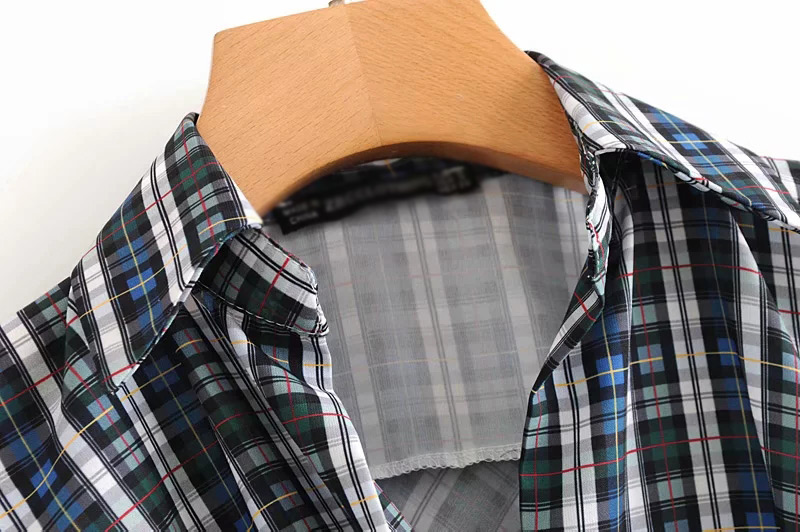 Elegant Multi-color Grid Pattern Design Long Sleeves Shirt,Tank Tops & Camis