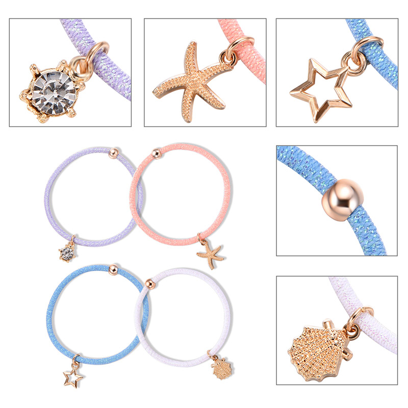 Fashion Multi-color Starfish Pendant Decorated Hair Band(4pcs),Hair Ring