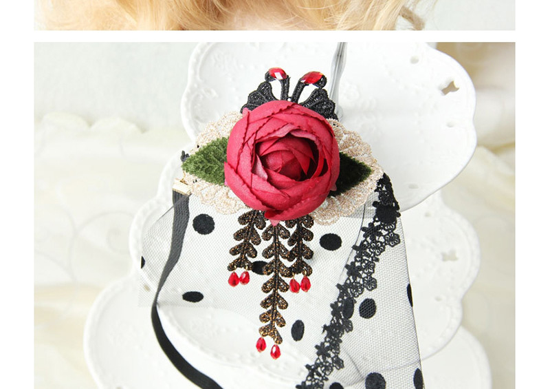 Fashion Black+red Flower Shape Decorated Dots Pattern Hair Accessories,Chokers