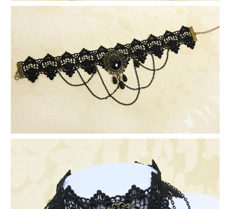 Fashion Black Oval Shape Decorated Pure Color Choker,Pendants