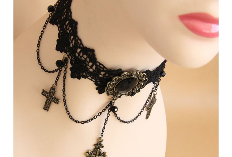 Fashion Black Cross Shape Decorated Ckoker,Pendants