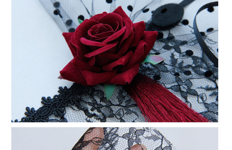 Fashion Red+black Dots Pattern Decorated Flower Shape Mask,Chokers