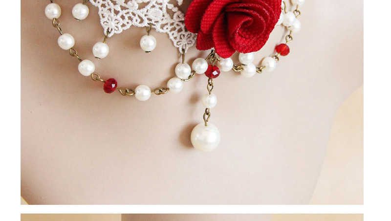 Fashion White+red Flower Shape Decorated Choker,Pendants