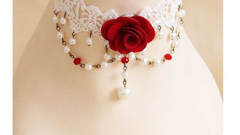 Fashion White+red Flower Shape Decorated Choker,Pendants