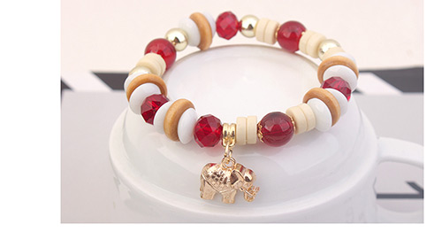 Vintage Red Elephant Pendant Decorated Beads Bracelet,Fashion Bracelets