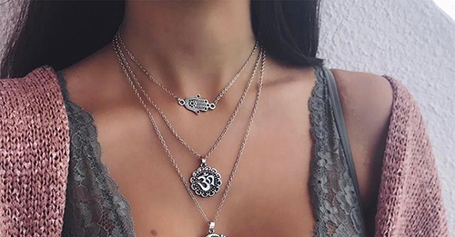 Elegant Antique Silver Round Shape Decorated Multi-layer Necklace,Multi Strand Necklaces