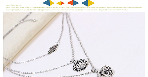 Elegant Antique Silver Round Shape Decorated Multi-layer Necklace,Multi Strand Necklaces