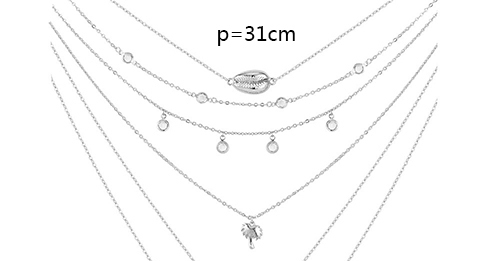 Elegant Silver Color Seashell Pendant Decorated Necklace,Multi Strand Necklaces