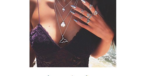 Elegant Silver Color Seashell Pendant Decorated Necklace,Multi Strand Necklaces