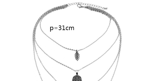 Elegant Antique Silver Elephant Pendant Decorated Necklace,Multi Strand Necklaces