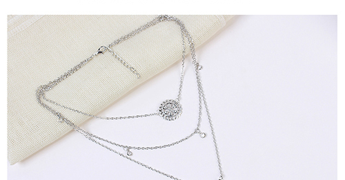 Elegant Silver Color Flower Pendant Decorated Necklace,Multi Strand Necklaces