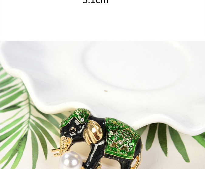 Elegant Green+black Pearl Decorated Elephant Shape Brooch,Korean Brooches