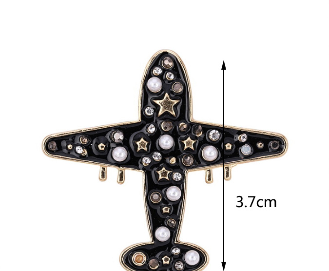 Elegant Black Full Pearls&diamond Design Aircraft Shape Brooch,Korean Brooches