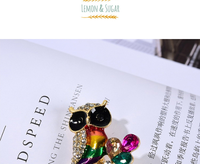 Elegant Multi-color Full Diamond Design Owl Shape Brooch,Korean Brooches