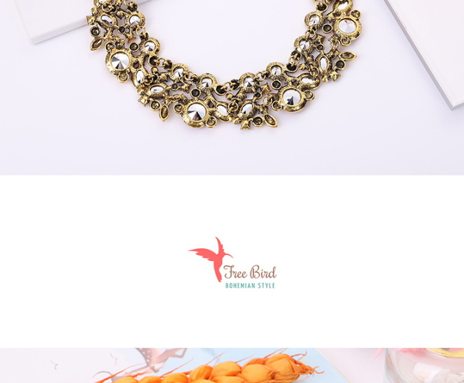 Elegant Gray Full Diamond Design Pure Color Necklace,Bib Necklaces