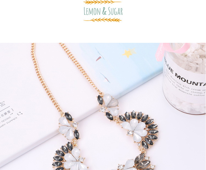 Elegant White+black Flower Shape Design Color Matching Necklace,Bib Necklaces