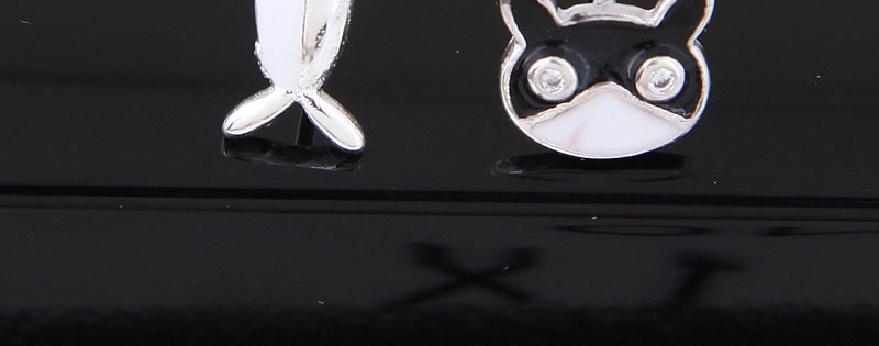 Fashion Silver Color+black Cat&fish Shape Decorated Earrings,Stud Earrings