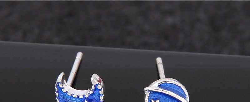 Fashion Sapphire Blue Moon Shape Decorated Earrings,Stud Earrings