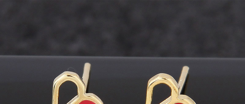 Fashion Gold Color+red Heart Shape Decorated Hollow Out Earrings,Stud Earrings