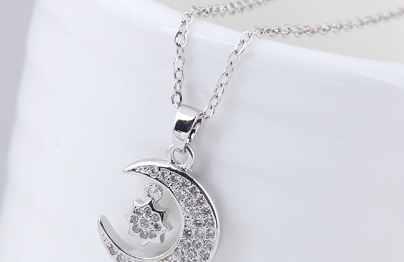Fashion Silver Color Moon Shape Decorated Necklace,Necklaces