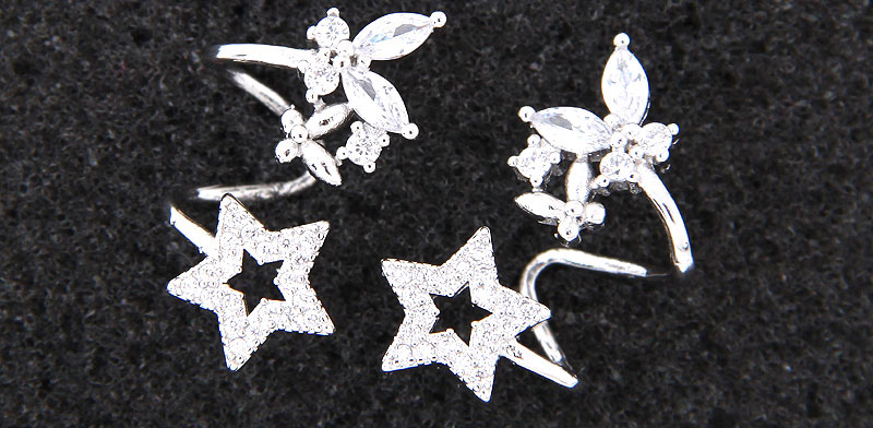 Fashion Silver Color Star Shape Decorated Earrings,Clip & Cuff Earrings
