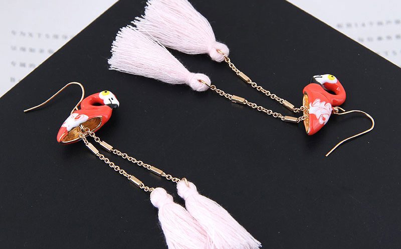 Fashion Pink Flamingo Shape Decorated Tassel Earrings,Drop Earrings