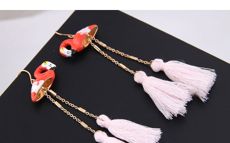 Fashion Pink Flamingo Shape Decorated Tassel Earrings,Drop Earrings