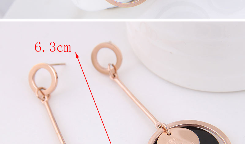 Fashion Rose Gold+black Round Shape Decorated Earrings,Earrings