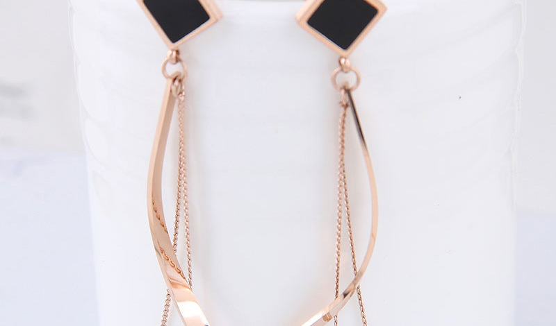 Fashion Rose Gold+black Tassel Decorated Earrings,Earrings