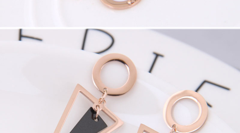 Fashion Rose Gold+black Triangle Shape Decorated Earrings,Earrings