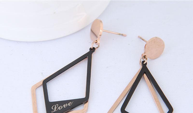 Fashion Rose Gold+black Rhombus Shape Decorated Earrings,Earrings