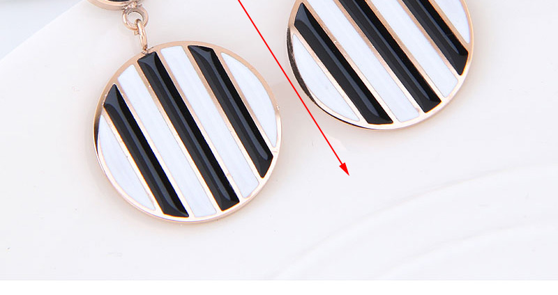 Fashion Black+white Stripe Pattern Decorated Round Earrings,Earrings