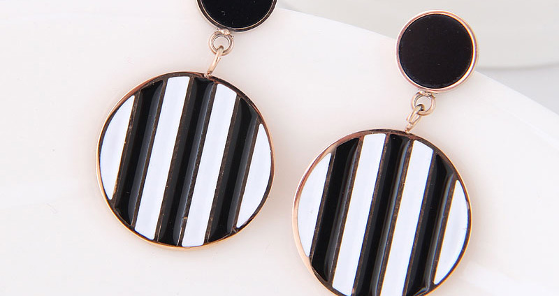 Fashion Black+white Stripe Pattern Decorated Round Earrings,Earrings