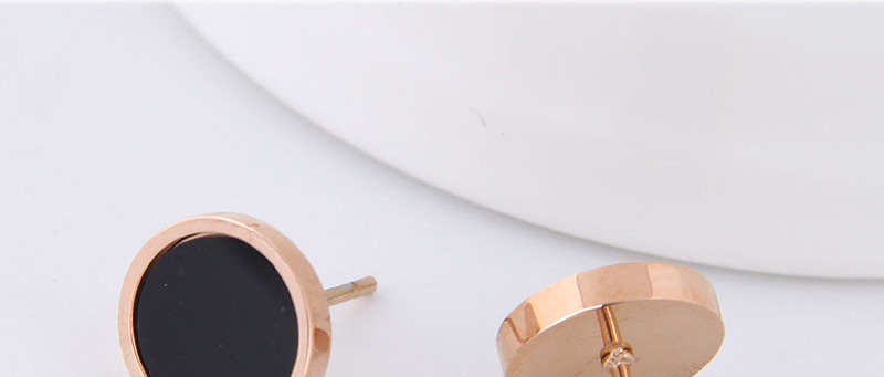 Fashion Rose Gold+black Round Shape Decorated Earrings,Earrings