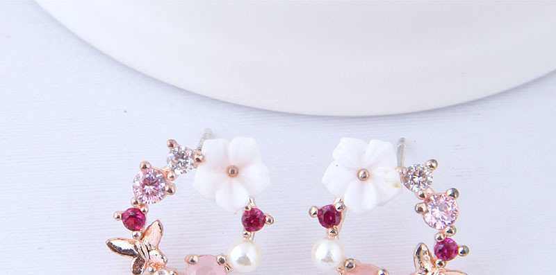Fashion Pink+white Flower Shape Decorated Earrings,Earrings
