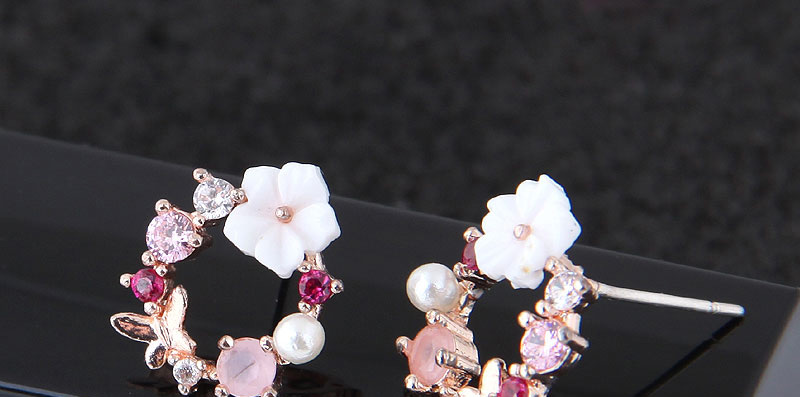 Fashion Pink+white Flower Shape Decorated Earrings,Earrings