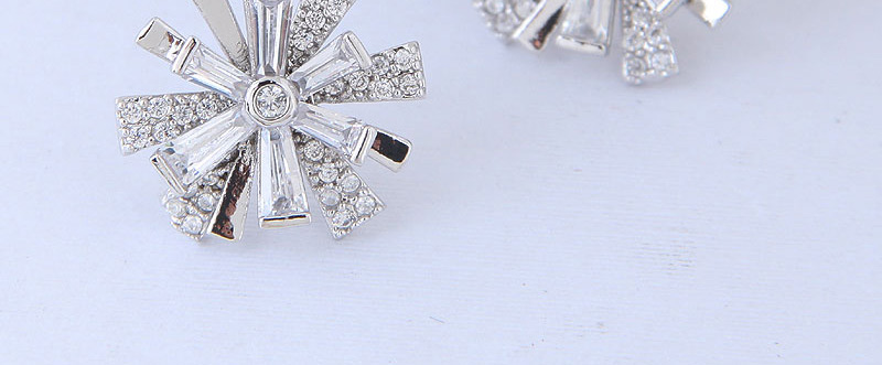 Fashion Silver Color Full Diamond Decorated Flower Shape Earrings,Stud Earrings