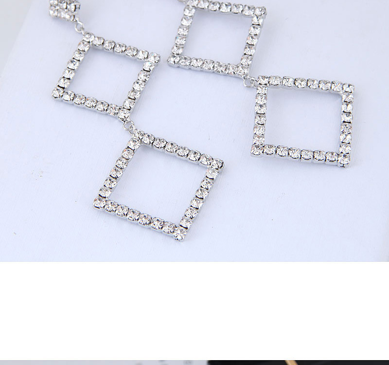 Fashion Silver Color Square Shape Decorated Earrings,Drop Earrings