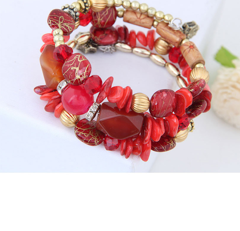 Fashion Plum Red Bead Decorated Multi-layer Bracelet,Fashion Bangles