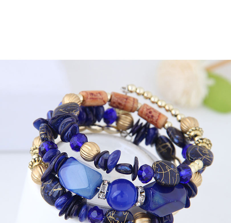 Fashion Gold Color+blue Bead Decorated Multi-layer Bracelet,Fashion Bangles