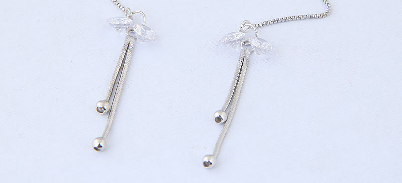 Elegant Silver Color Tassel Decorated Long Earrings,Drop Earrings