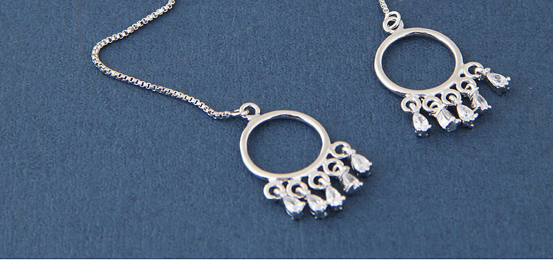 Elegant Silver Color Circular Ring Decorated Long Earrings,Drop Earrings