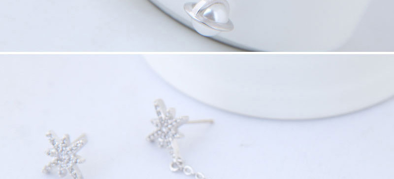 Elegant Silver Color Pearls&diamond Ecorated Long Earrings,Drop Earrings