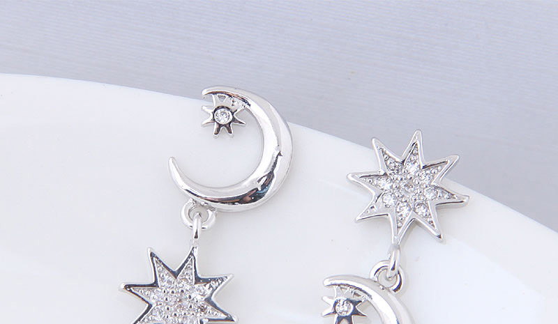 Elegant Silver Color Star&moon Pendant Decorated Earrings,Stud Earrings