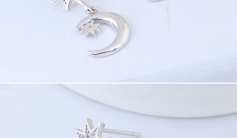 Elegant Silver Color Star&moon Pendant Decorated Earrings,Stud Earrings