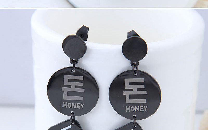 Elegant Black Geometric Shape Design Long Earrings,Earrings