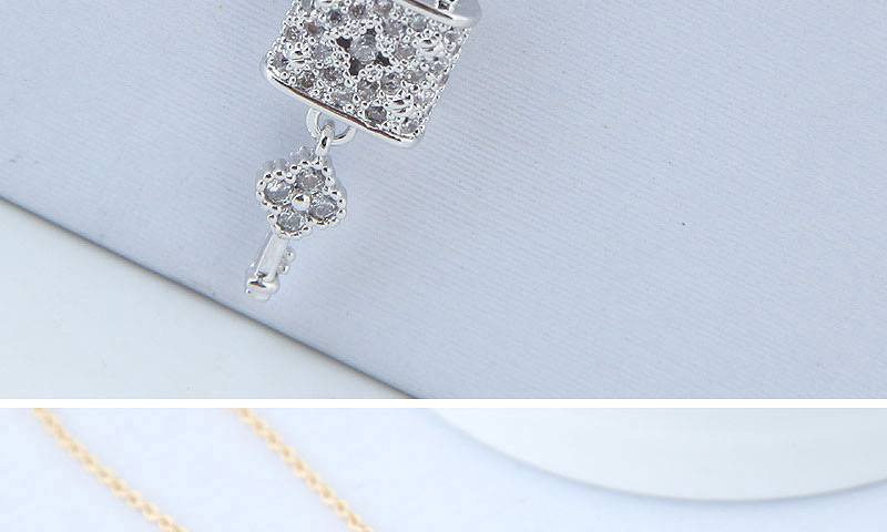 Elegant Silver Color Lock Pendant Decorated Long Necklace,Necklaces