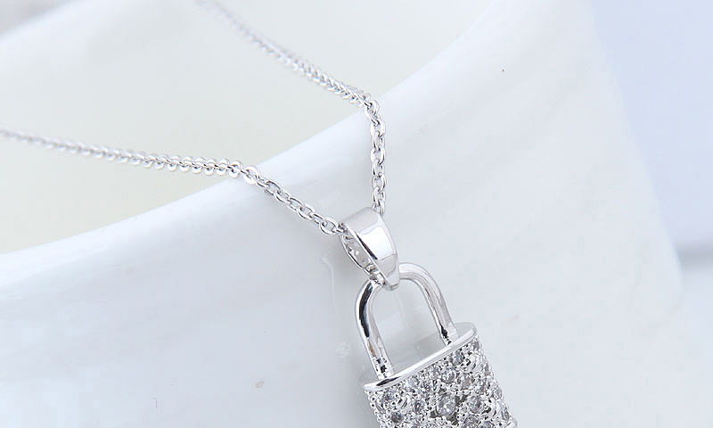 Elegant Silver Color Lock Pendant Decorated Long Necklace,Necklaces