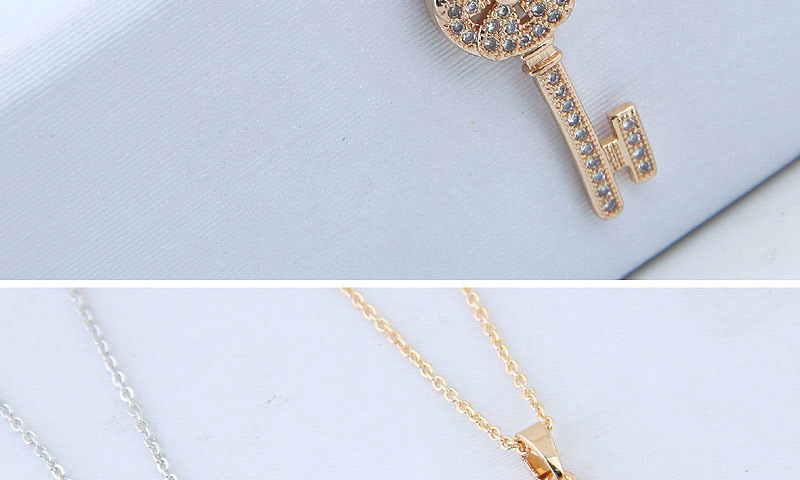 Elegant Gold Color Key Pendant Decorated Long Necklace,Necklaces