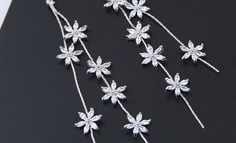 Elegant White Flowers Decorated Tassel Earrings,Drop Earrings